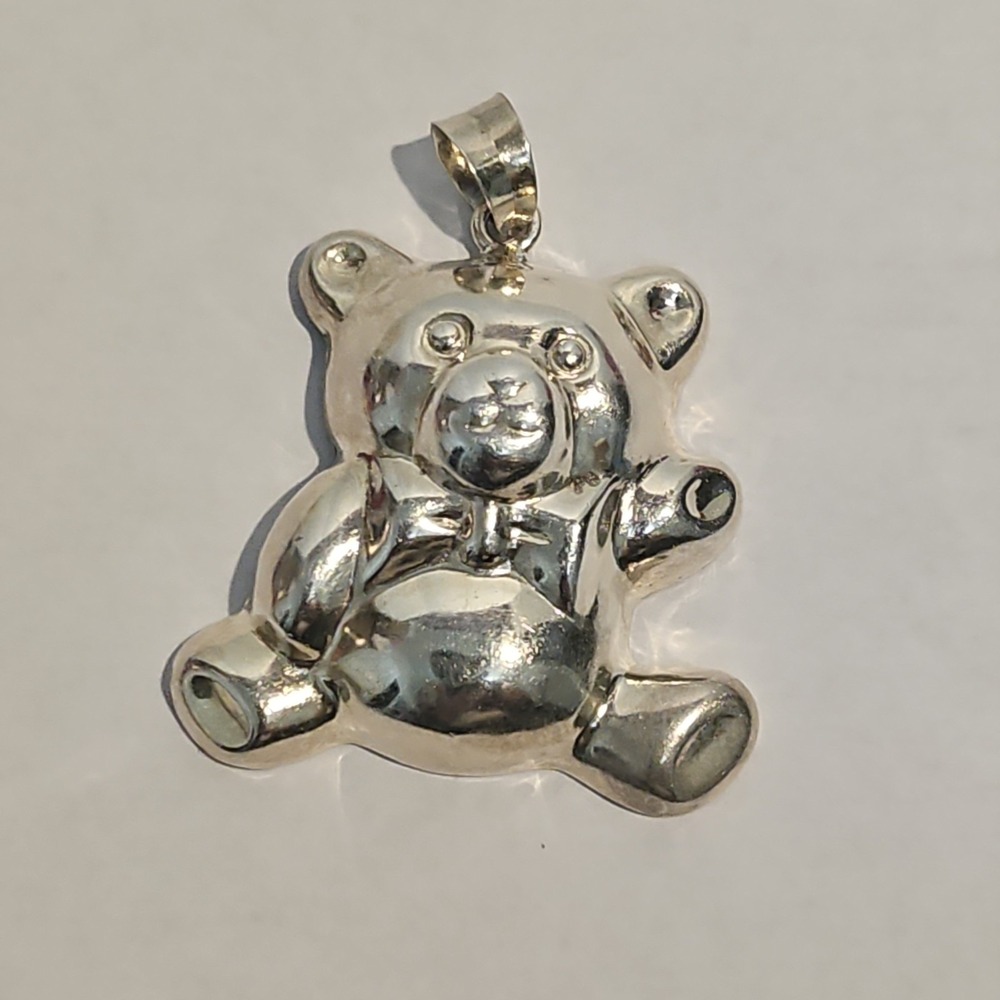 Vintage Sterling Silver 925 Puffy Teddy Bear Pendant